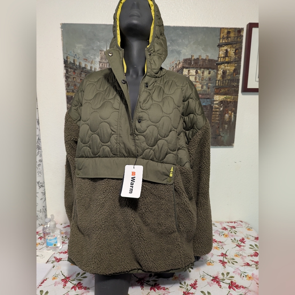 NWT Cold Weather Clothes Bass Outfit Olive Green Quilted Hooded Jacket